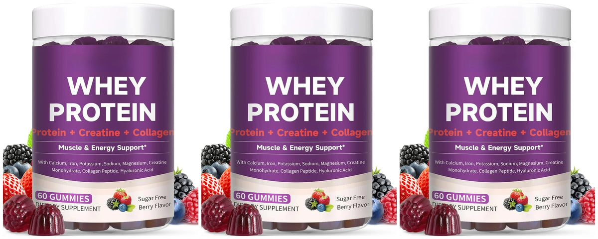 Protein Gummies with Whey Creatine Collagen 12g Protein Muscle Support Energy Nutrition Sugar Free Fitness Supplement 60 Gummies