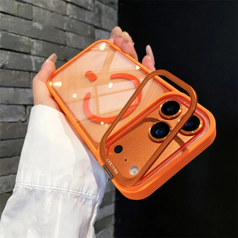 Luxury Bracket Stand Magnetic Phone Case for iPhone 18 Pro 17 16 Plus 15 14 13 12 Pro Max With Lens Protector Cover for Magsafe