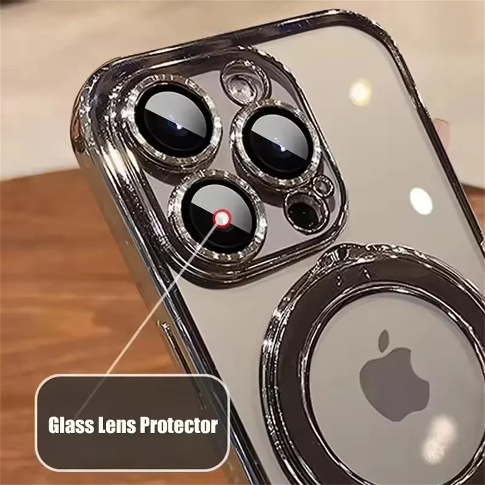 Luxury For Magsafe Bracket Case For iPhone 16 17 18 15 14 13 12 Pro Max 16 Plus Magnetic Ring Stand Holder Clear Acrylic Cover