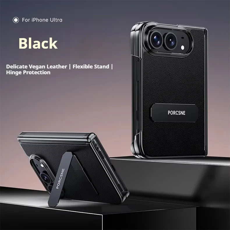 For iPhone Duo 5G Case Luxury Matte Leather Ultra-Thin Skin-Friendly Hinge Holder Folding Shockproof Hard Back Cover Accessories
