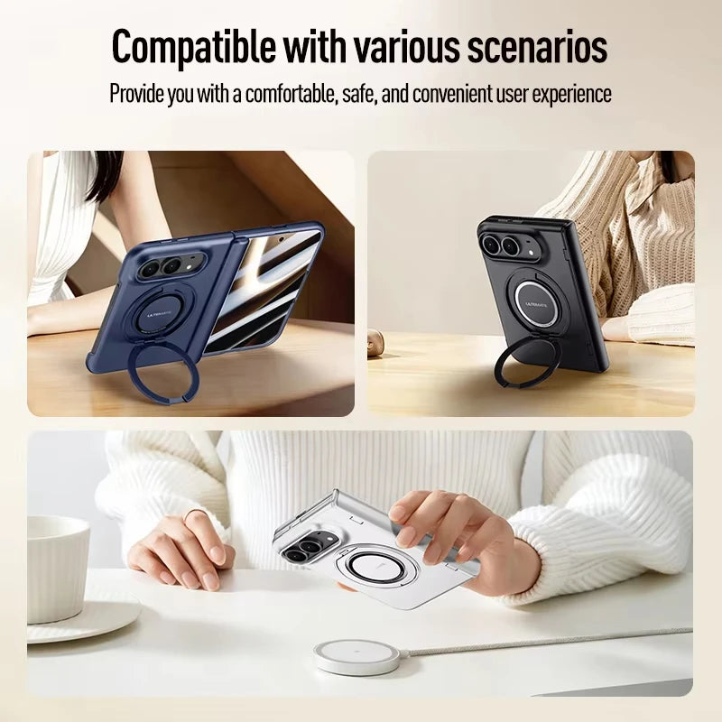 MagSafe Metal 360 Rotating Holder Case With Glass Screen Protector For iPhone