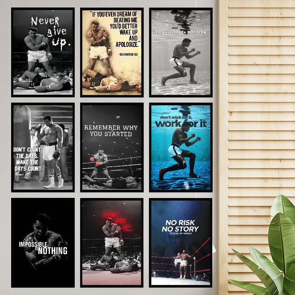 1pc Boxer Mike Tyson M-Muhammad Ali Motivational Quote Posters Retro Kraft Paper Sticker DIY Room Bar Cafe Wall Painting