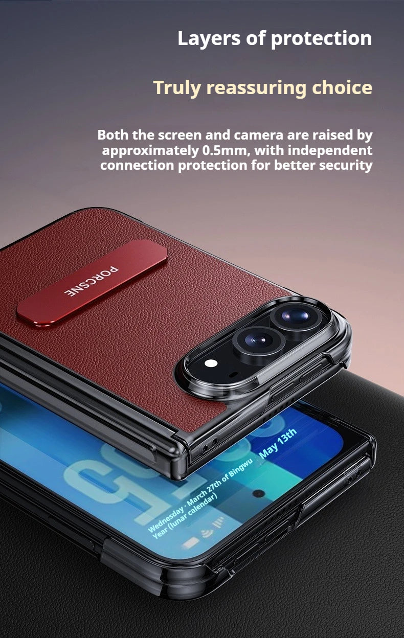 For iPhone Duo 5G Case Luxury Matte Leather Ultra-Thin Skin-Friendly Hinge Holder Folding Shockproof Hard Back Cover Accessories