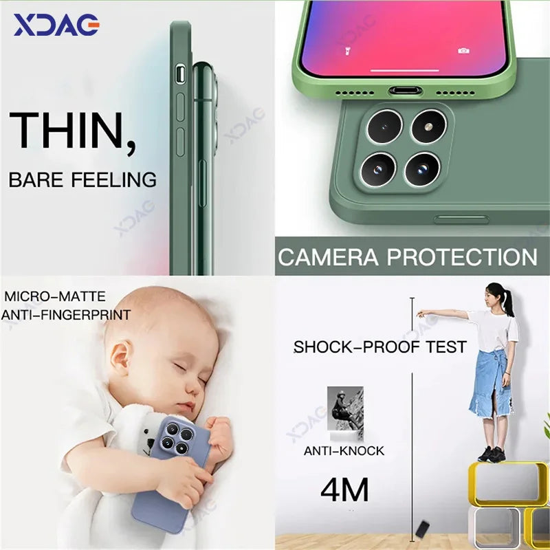 Original Mobile Phone Cases for Xiaomi 17 Xiaomi17 5G 6.3" 360 Soft Luxury Square Liquid Silicone Back Cover Waterproof Bags