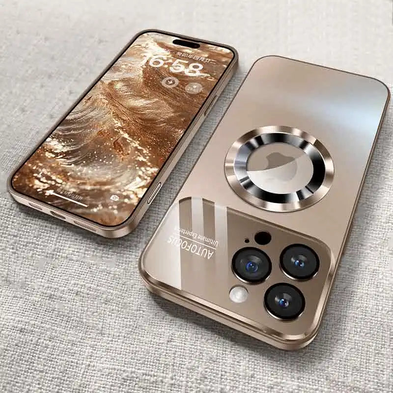 Luxury Glass Camera For Magesafe Magnetic Wireless Charge Case For iPhone 11 12 13 14 15 16 17 Pro Max Air Plus Shockproof Cover