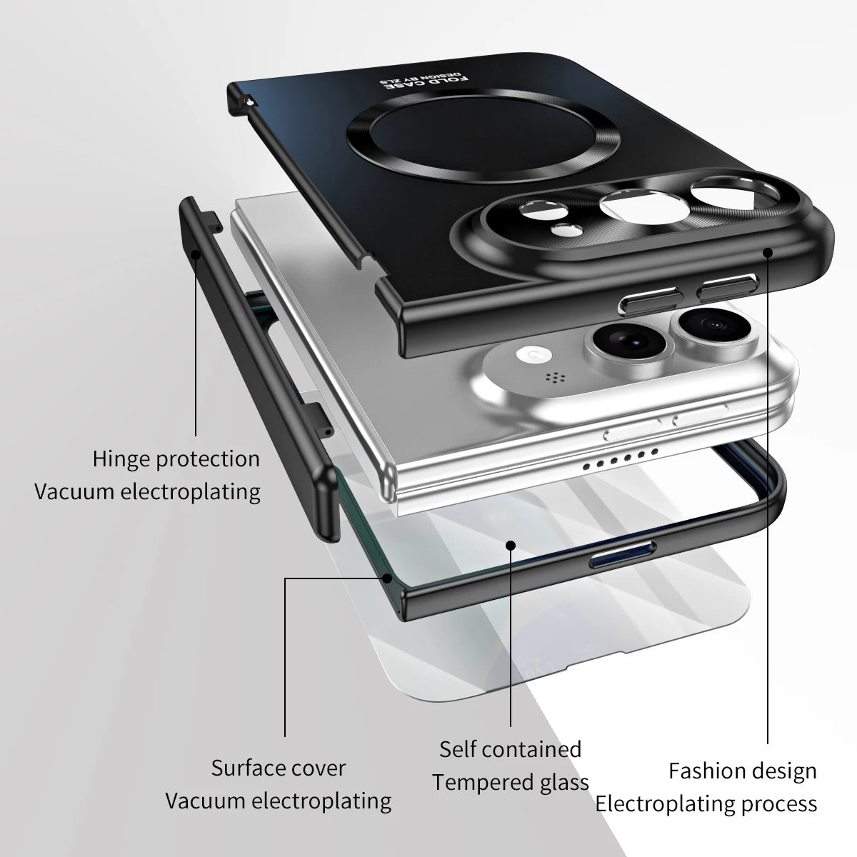 Magnetic All-included Hinge for Magsafe Case For iPhone Duo Electroplated Wireless Charge Glass Flim Shockproof Cover