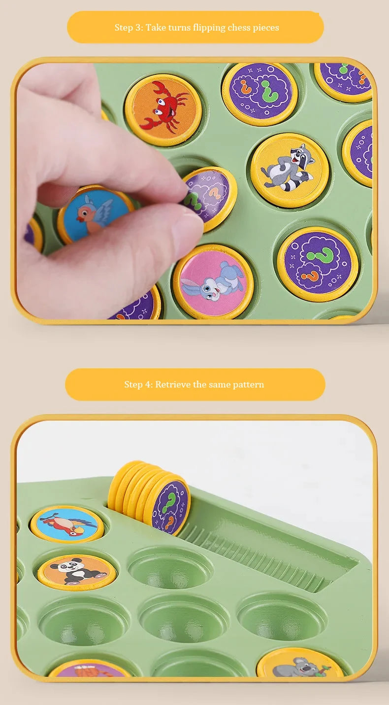 Kids Memory Game Educational Flip Board Toy Animal Fruit Dinosaur Logical Thinking Multi‑Player Learning Gift for 3‑6 Years Old