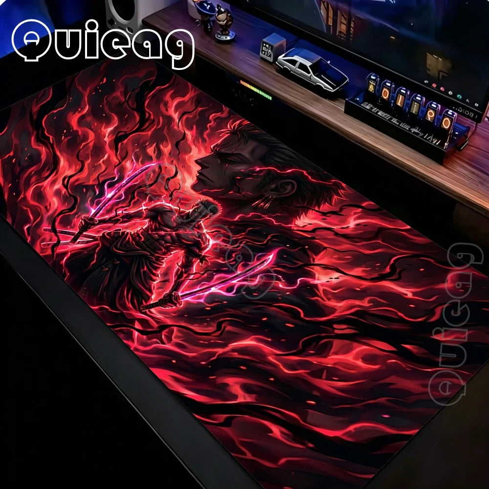 XXL Large Anti-Slip Rubber Mouse Mat One Piece Roronoa Zoro Gaming Mouse Pad Stitched Edge Desk Mat for PC Gamer Keyboard Laptop