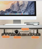 Retractable No Drill Clamp On Under Desk Cable Tray Metal Power Strip Wire Organizer Router Cord Storage Holder