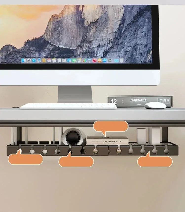 Retractable No Drill Clamp On Under Desk Cable Tray Metal Power Strip Wire Organizer Router Cord Storage Holder
