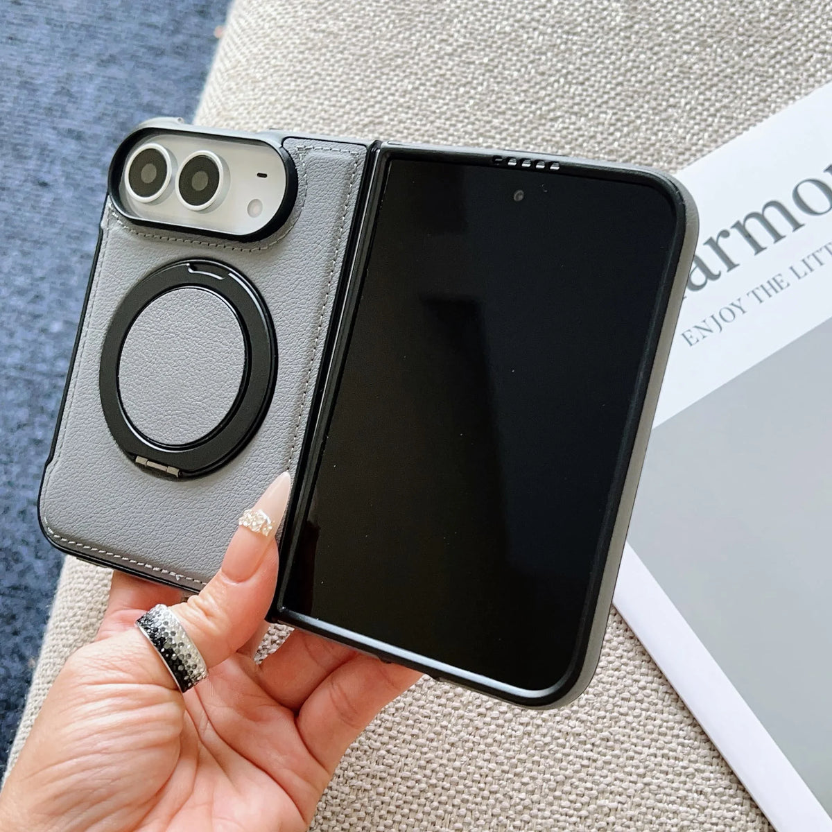 360° Rotating Bracket Magnetic Case For iPhone Duo For Magsafe PU Leather Shockproof Cover Funda
