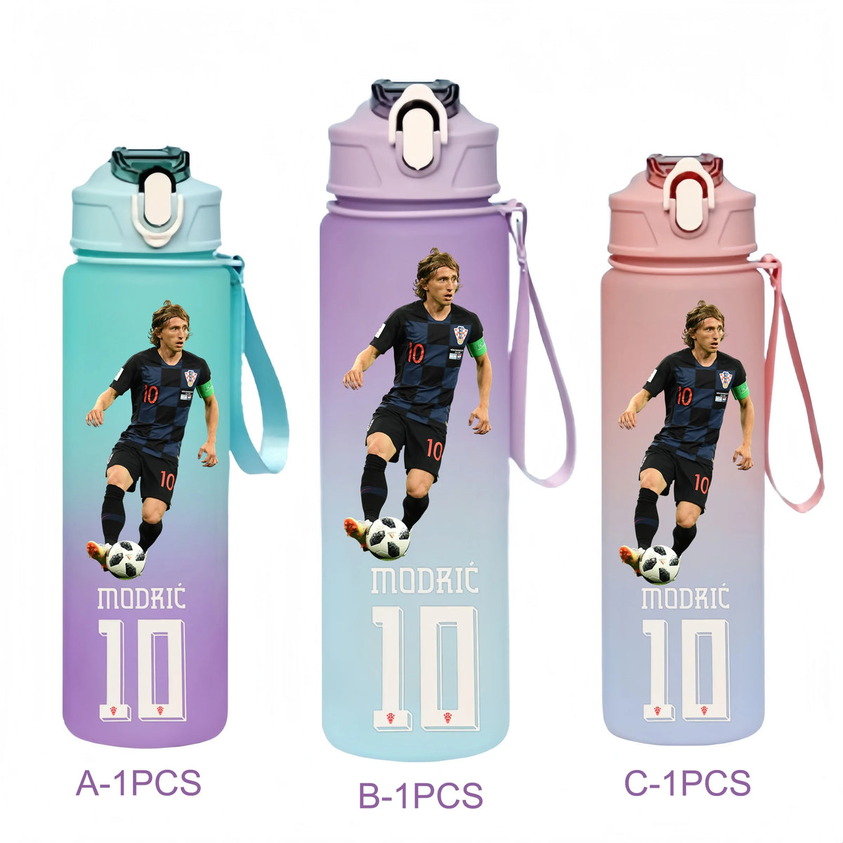 750ML Messi Modrić Neymar Football Star Straw Water Cup Portable Fitness Drink Bottle Kettle Leakproof Drinkware Fans Gifts