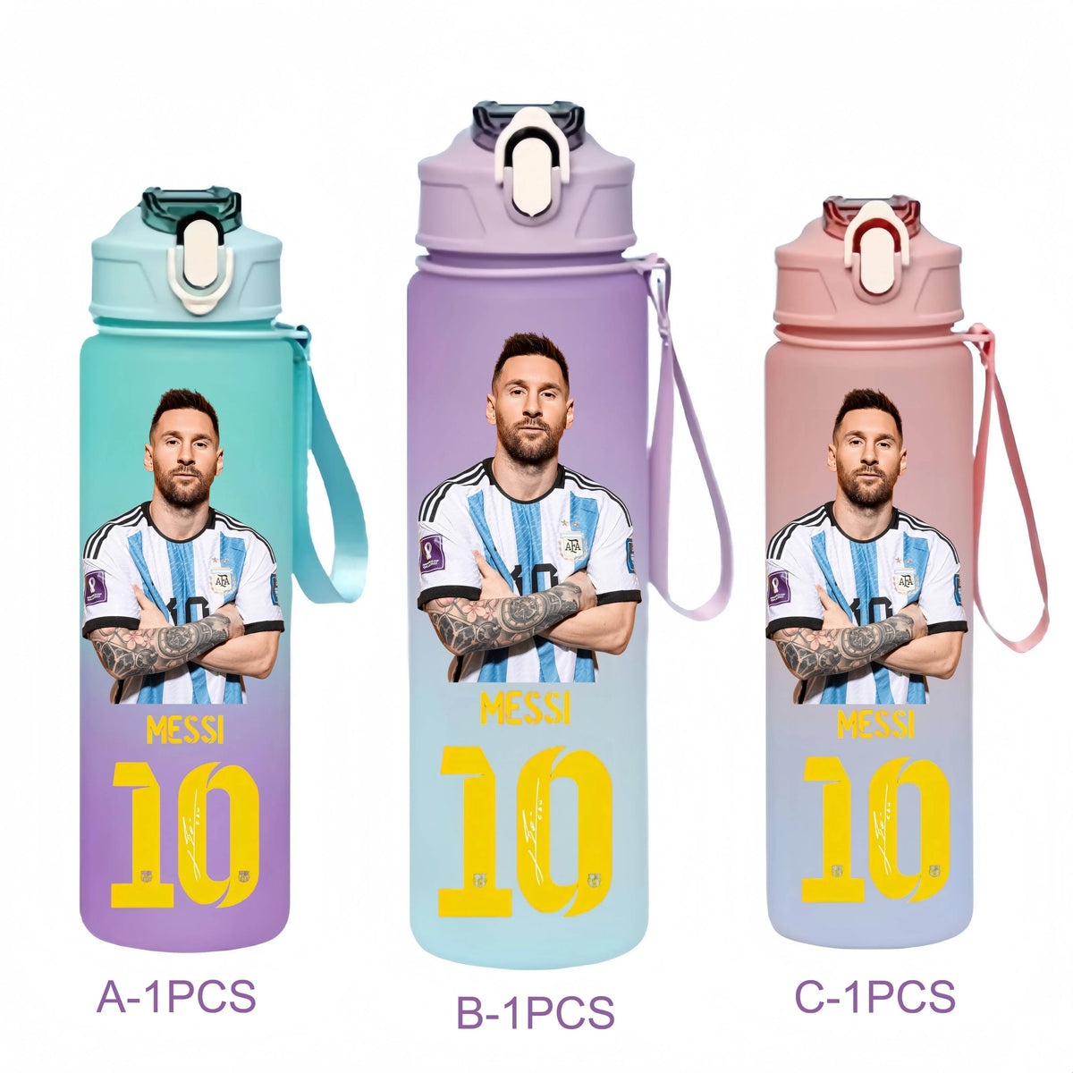 750ML Messi Modrić Neymar Football Star Straw Water Cup Portable Fitness Drink Bottle Kettle Leakproof Drinkware Fans Gifts