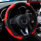 Universal Fit PU Carbon Fiber Leather Car Steering Wheel Cover 14.5-15 Inch No Inner Ring Required Vehicle Decoration Accessory