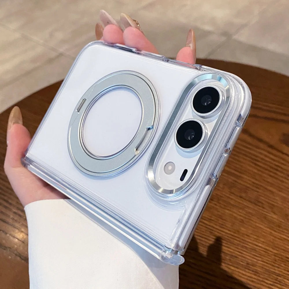 Transparent Magnetic Wireless Charging Case For iPhone Duo Metal Magnetic Bracket Holder Armor Acrylic Cover For iPhone Duo