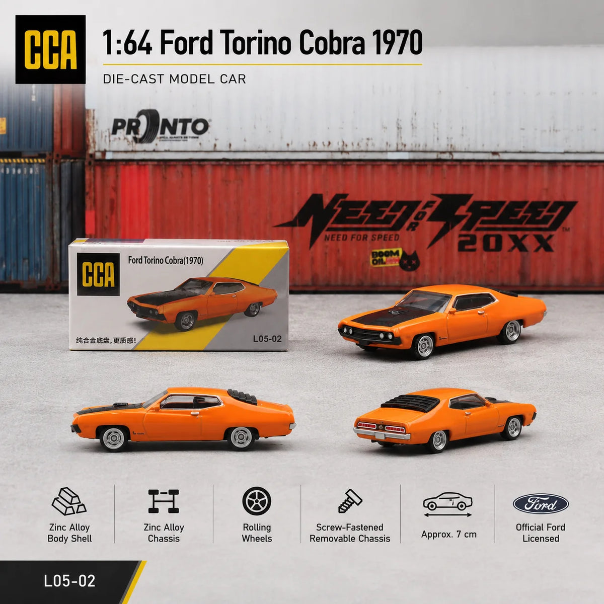 CCA 1:64 Ford Torino Cobra Sedan Miniature Model MSZ 3" Alloy Toy Car Vehicle Free Wheels Diecast Collection Gift for Boyfriend
