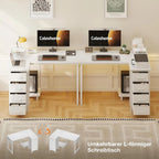 Coleshome Corner Desk, 100X70Cm Desk L Shape with 4 Drawers, Reversible Computer Gaming Desk for Office Study Bedroom, White