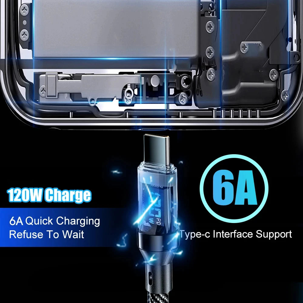 NNBILI 100W USB C 120W USB A Charging Cables with LED Display Screen, USB C=C-C，USB A=A-C, Not for Xiaomi iPhone Samsung