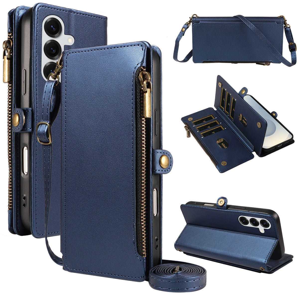 Wallet-Style Protective Case for Samsung A57 A56 A55 A54 A52 A37 A36 A17 A16 A15, Cross-Shoulder Phone Case with Coin Pocket and Multiple Card Slots, Faux Leather Protective Cover