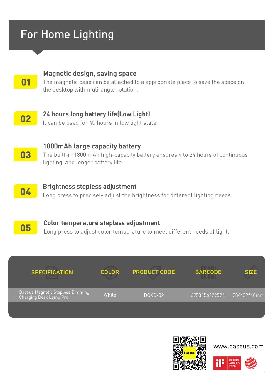 Baseus Desk Light Magnetic Hanging Table Lamp Rechargeable LED Stepless Dimming Desk Lamp Read Study Work Eye Protection Light