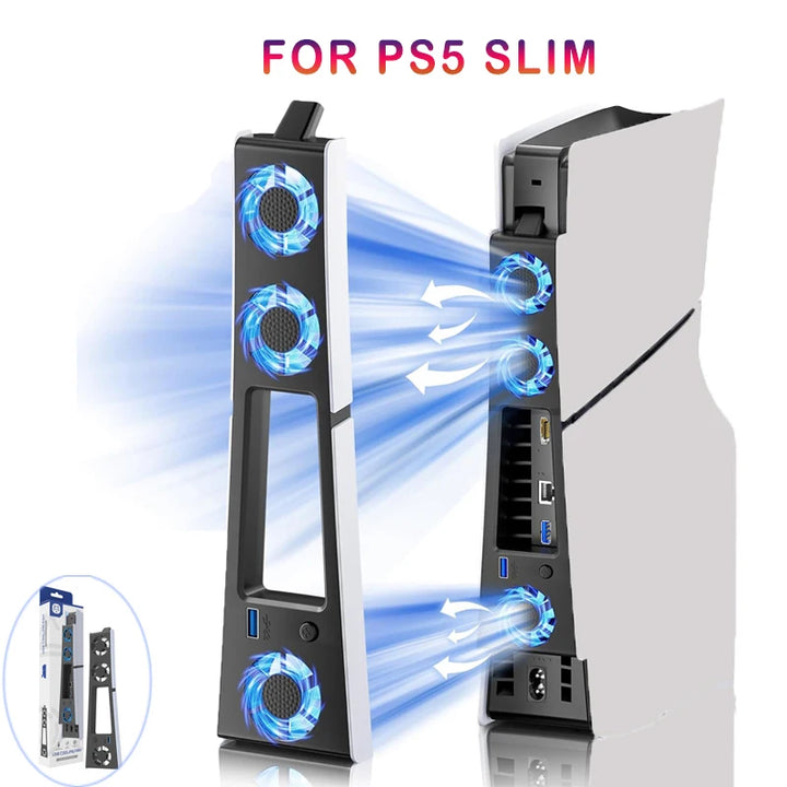 Gaming Cooler Fan Efficient Cooling System with LED Light Noise Reduction for PS5 Slim Cooling Fan Disc and Digital Console