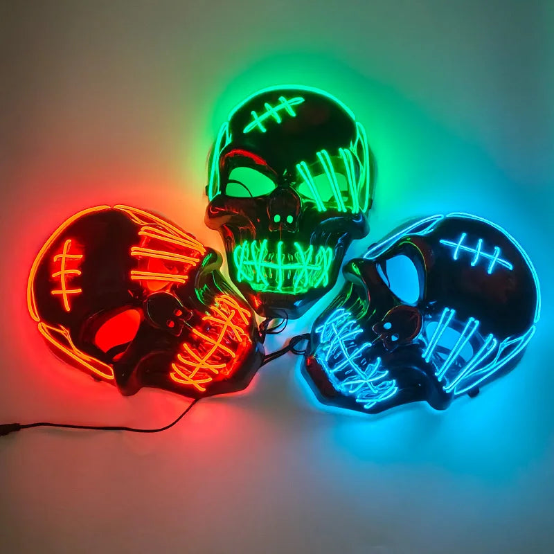 Evil Skull Mask Halloween Carnival Masquerade Haunted House Scary Decoration Cosplay Skeleton Scary Theme Party Light Up Mask