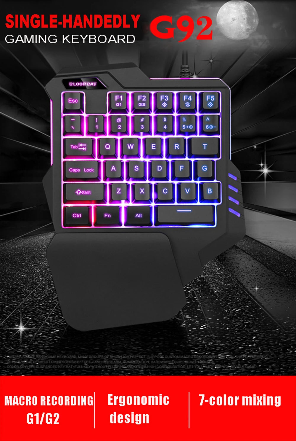 RGB Backlit Gaming Keyboard And Mouse Combo One-Handed Keypad with 3200 DPI Mouse Game Converter for PS4 Xbox Nintendo Switch