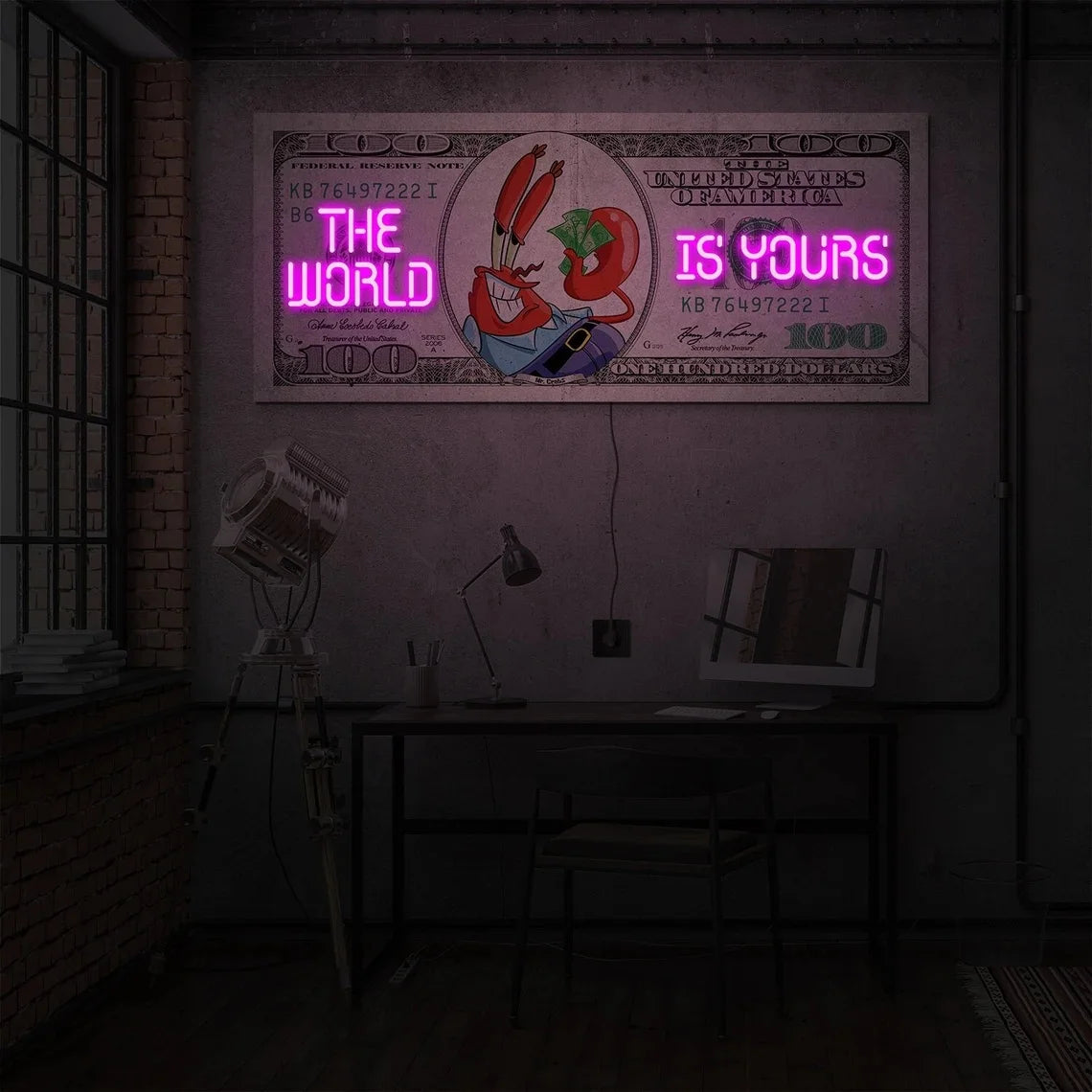 the World Is Yours Neon Sign Motivational Dollar Wall Decor Artwork Bright LED Light up Money Sign for Office Room Decor