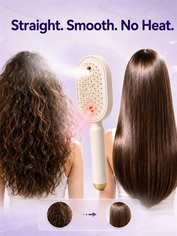 Electric Hair Straightener Brush No Heat with Fine Mist Spray Red Light Therapy Straightening Scalp Massage Cordless Fast Charge