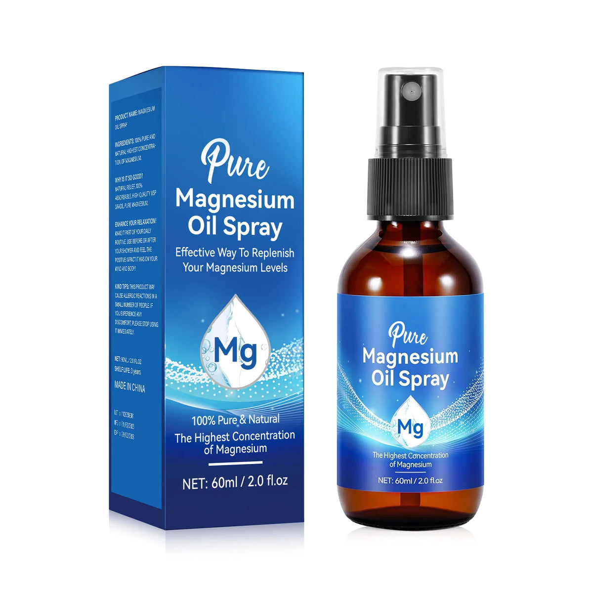 Magnesium Body Oil Spray 60ml 10 Percent Mineral Rich Formula for Muscle and Skin Care Natural Chloride Solution