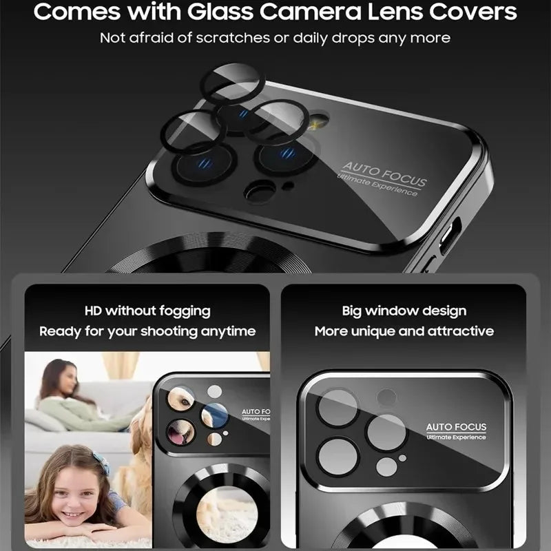 New Titanium Metallic Luxury Matte Case For iPhone 17 16 15 14 13 12 11 Pro Max For Magsafe Glass Lens Camera Protection Cover