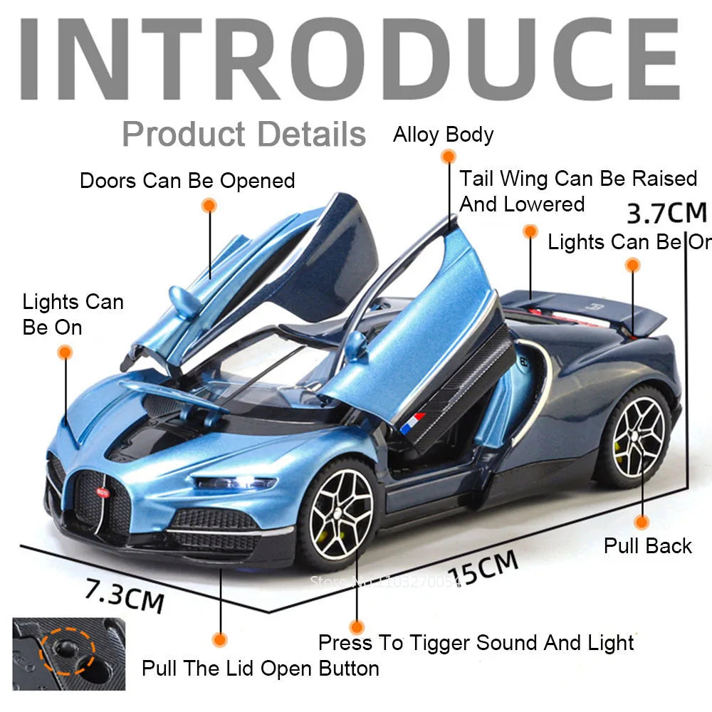 1:32 Atlantic Tourbillon Car Model Alloy Diecast Toys Doors Opened Sound Light Pull Back Miniature Models Office Table Ornaments