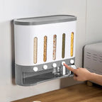 Wall-Mounted Dry Food Storage Dispenser 9Kg Capacity Airtight Cereal & Grain Organizer with Removable Compartments