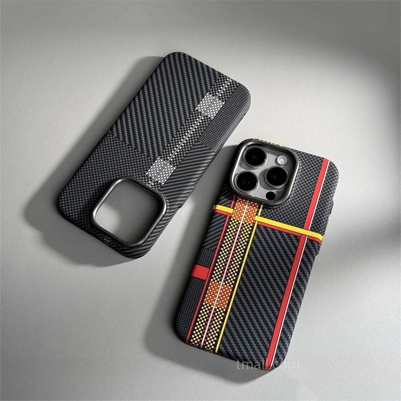 Relief Carbon Fiber Magnetic Case for iPhone 15 Pro Max 16 17 Pro Phone Cover Camera Metal Lens Protective Shell Hard PC Fundas