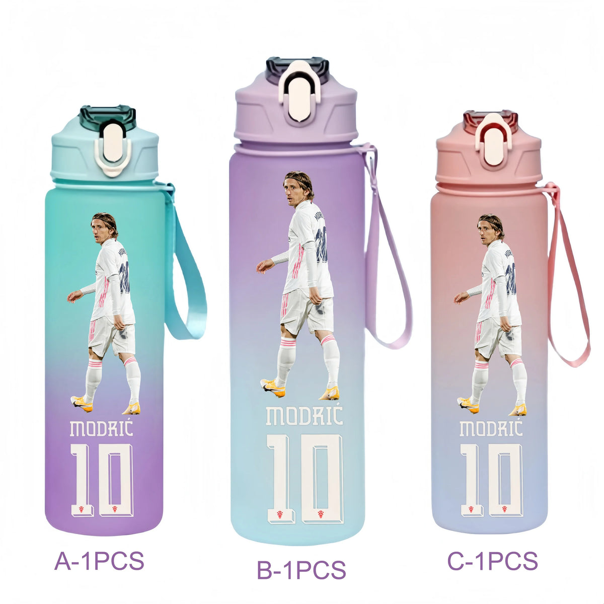 750ML Messi Modrić Neymar Football Star Straw Water Cup Portable Fitness Drink Bottle Kettle Leakproof Drinkware Fans Gifts