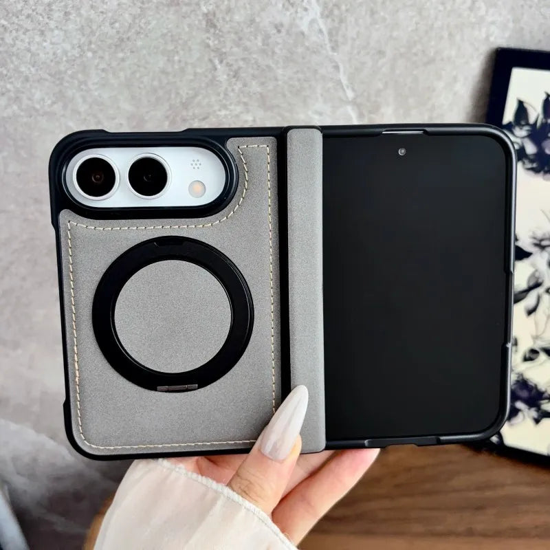 For iPhone Duo Fold Case Luxury PU leather Magnetic rotate stand Protective Back Cover For iPhone 18 Fold Phone Shell Funda