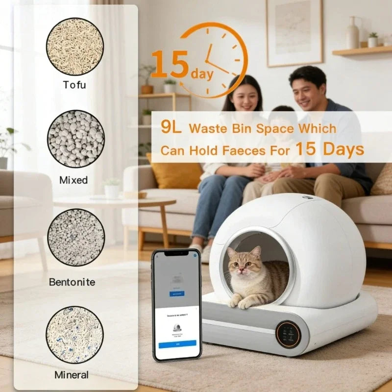 New  65L Automatic Smart Cat Litter Box Self Cleaning Fully Enclosed Large Cat Toilet Litter Tray