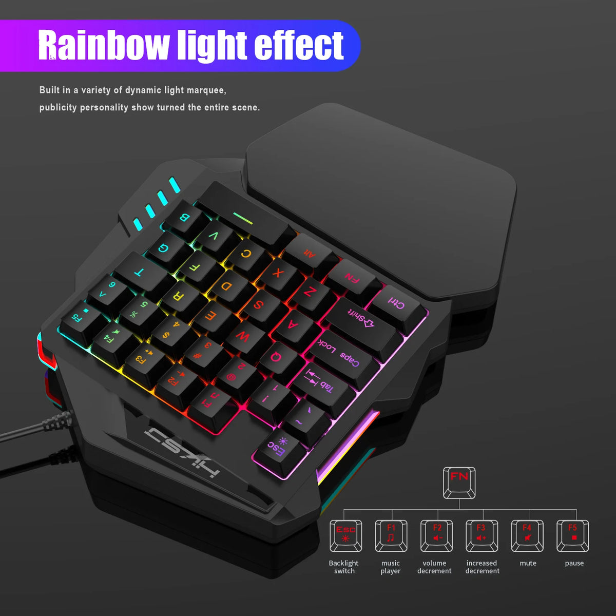 Ergonomic 35-Key Gaming Keyboard with RGB Lighting USB Powered One-Handed Design Thin Film Keys for Enhanced Gaming Experience