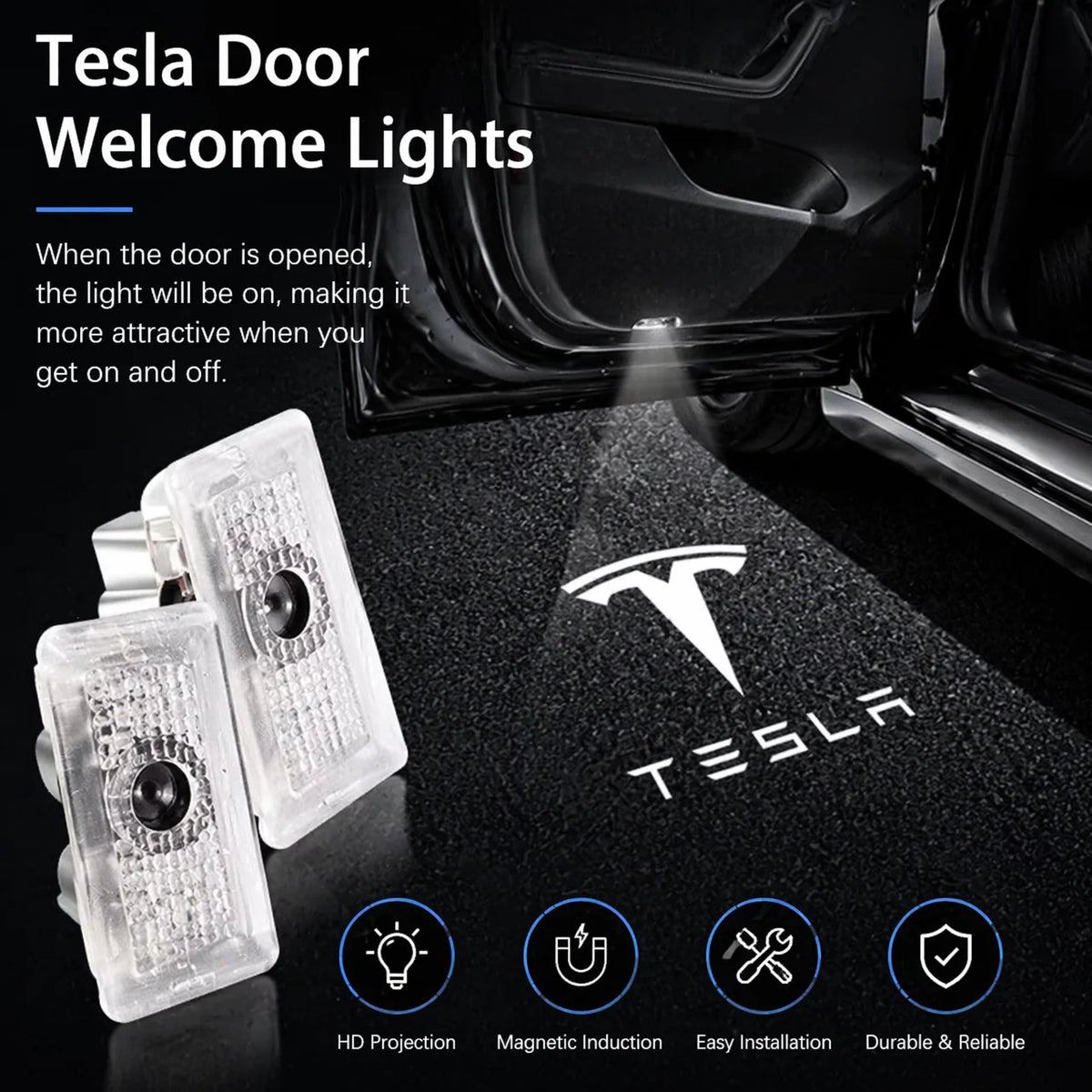 Tesla 2pcs Car HD Projector Lamp LED Door Welcome Light For Tesla Model S Model Y Model 3 Model X