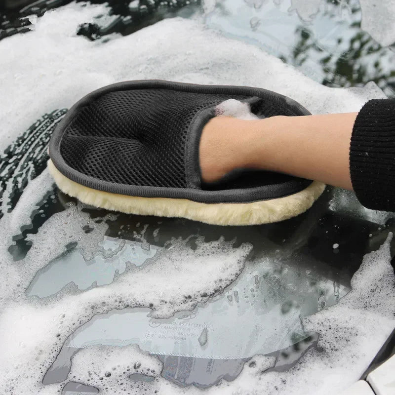 1 Stück Autowaschhandschuhe aus Kunstwolle Verdickte Plüsch-Autoreinigungshandschuhe Wachspolitur Autoreinigungszubehör Reinigungstuch