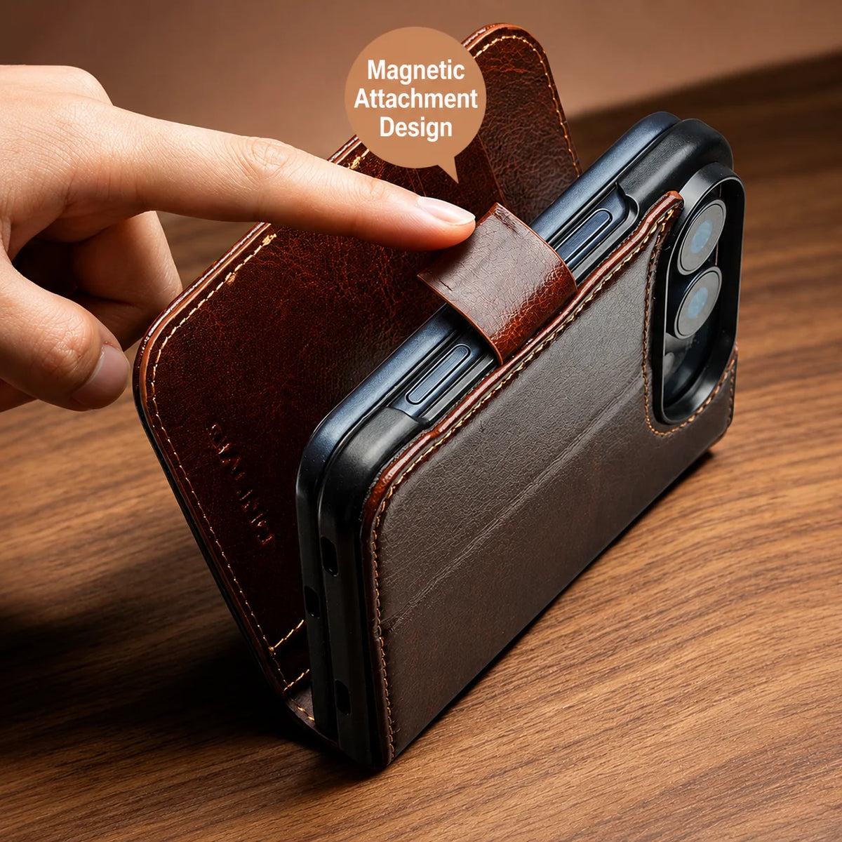 For iPhone Duo Luxury NAPPA Genuine Leather Magnetic Flip Case with MagSafe Premium Cowhide Business Cover For iPhone 18 Ultra