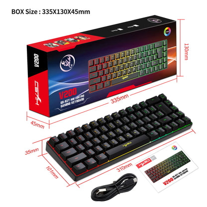 HXSJ V200 Wired Keyboard Portable 68 Key Mechanical Touch Film Gaming Keyboard 19-Key Conflict-Free Membrane  RGB Backlight