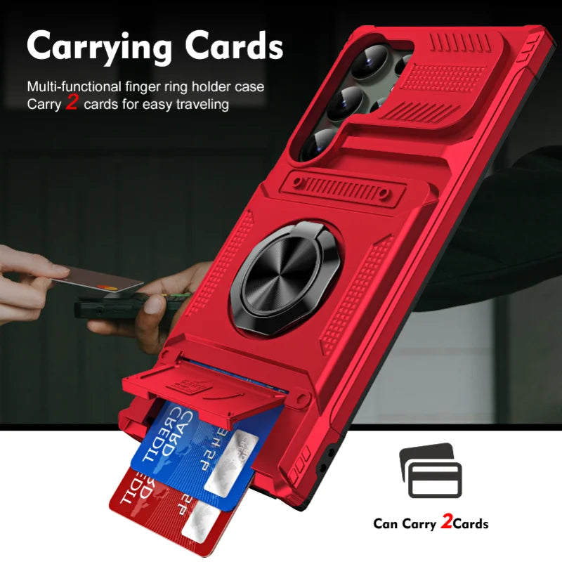 Case For Samsung S24 S23 Ultra Plus FE A14  A15 25 35 55 Magnetic Rotated Ring Kickstand Heavy Duty Drop Protection Wallet Cover