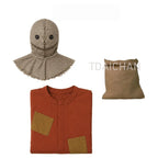 Halloween Scarecrow Sam Cosplay Costume 3‑Pcs Jumpsuit Mask Sack Trick or Treat Horror Role‑Play Outfit for Party Sam in Stock