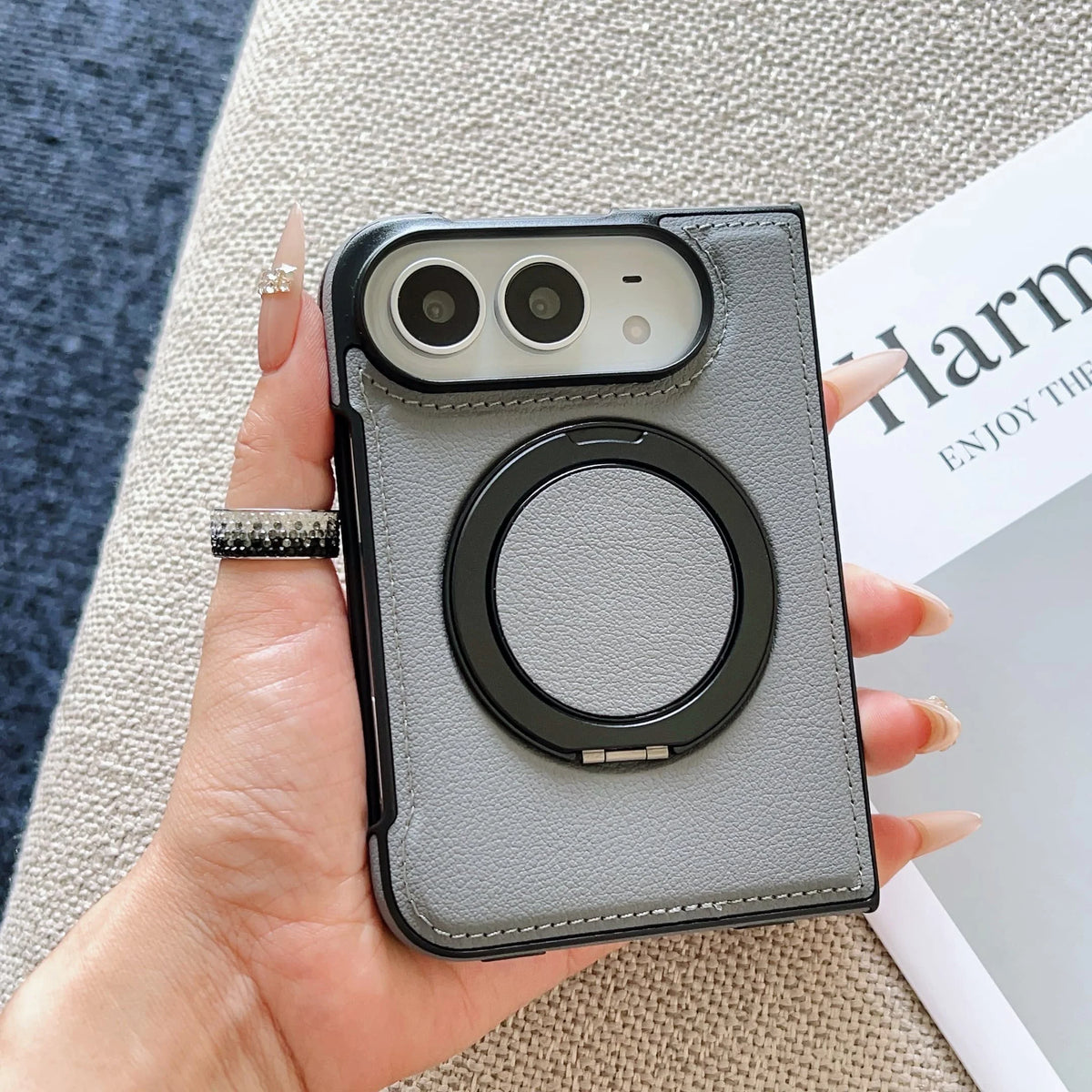 360° Rotating Bracket Magnetic Case For iPhone Duo For Magsafe PU Leather Shockproof Cover Funda