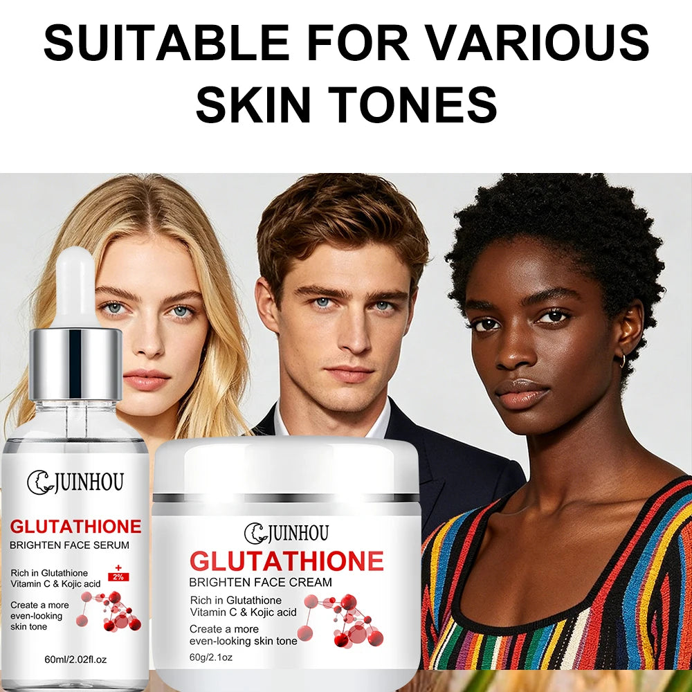 JUINHOU Glutathione Vitamin C Brighten Face Cream and Serum Set Even Skin Tone Niacinamide Anti-Oxidation Radiant Glow Skin