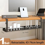 Retractable No Drill Clamp On Under Desk Cable Tray Metal Power Strip Wire Organizer Router Cord Storage Holder