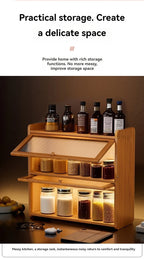 Kitchen countertop seasoning rack storage shelf, product sorting rack, layered multifunctional storage cabinet, dust-proof cabin