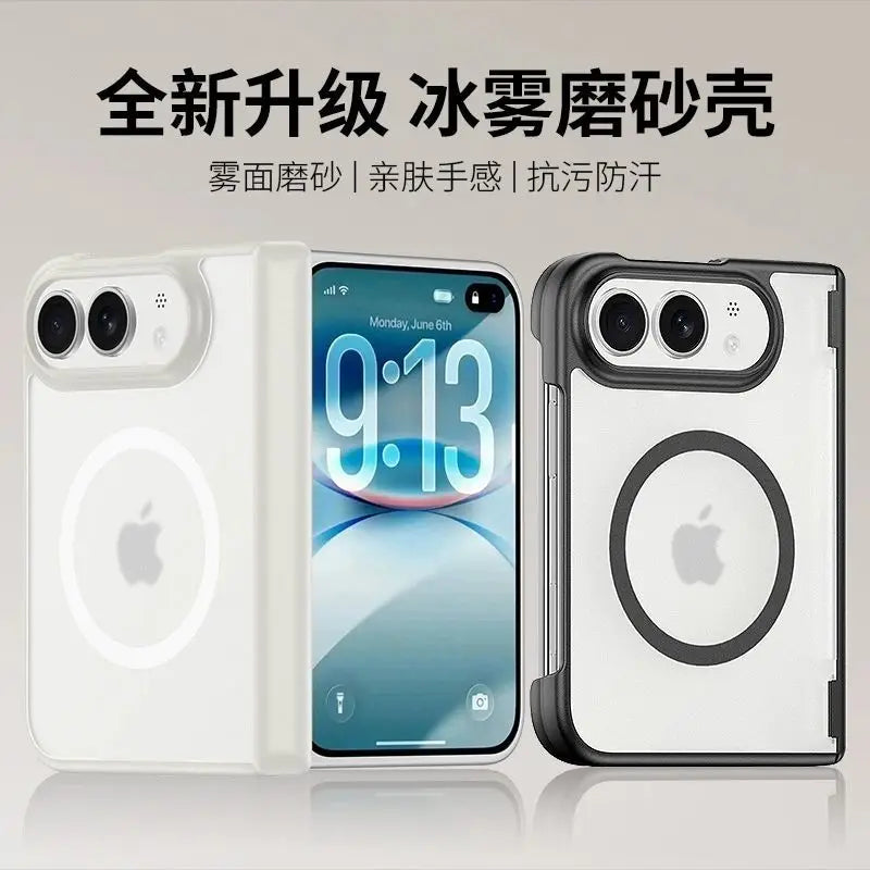 Case For iPhone Duo 18 Fold Magnetic Matte Transparent Acrylic Phone Cover Equipped With Central Hinge Protection Back Shell