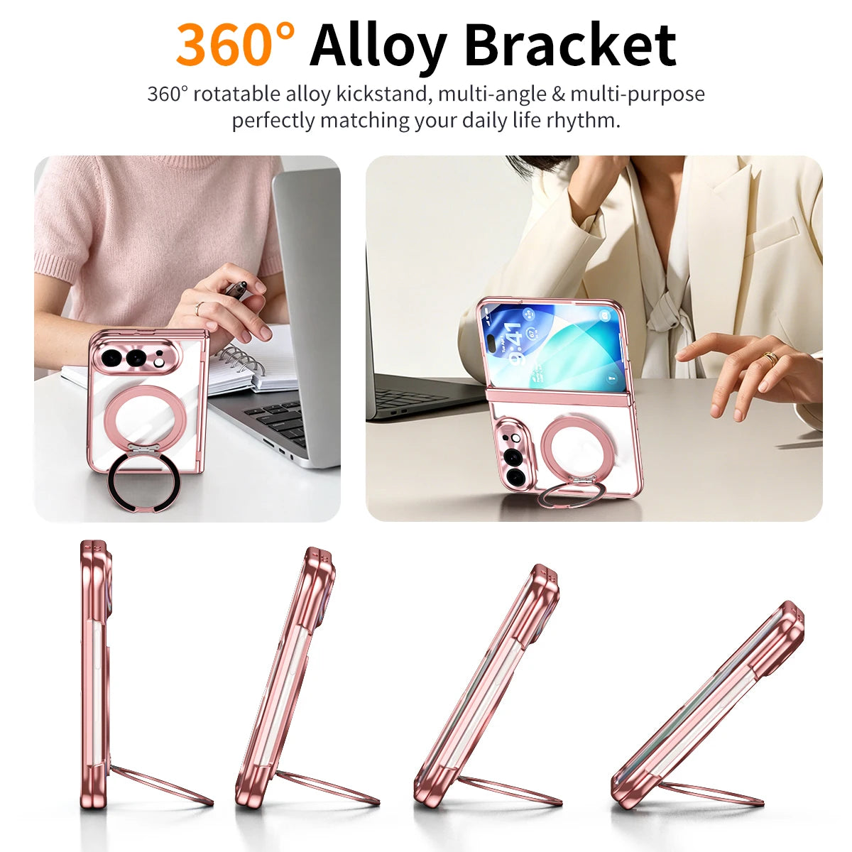 For iPhone Duo Transparent Magnetic Case For MagSafe 360° Rotating Bracket Hinge Protection Cover With Tempered Glass Film